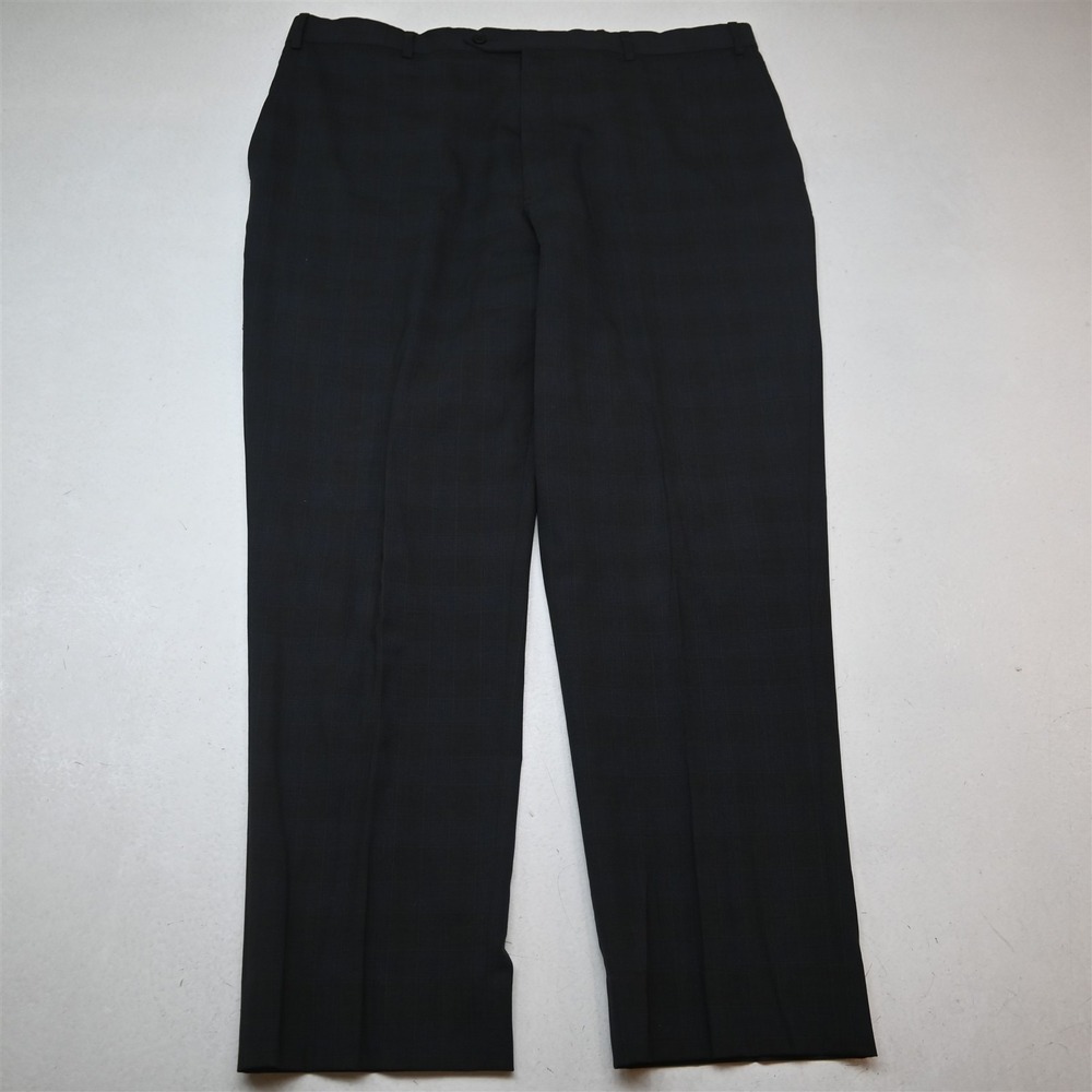 Lanerossi 40x30 Gray Plaid Stretch Wool Flat Front Straight Dress Mens Pants